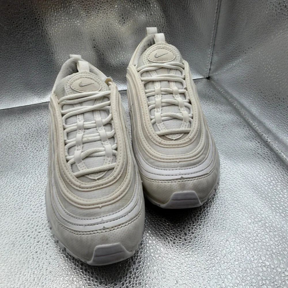 Size 5Y Nike Air‎ Max 97 Triple White Metallic Kids Athletic Shoes 921522-104